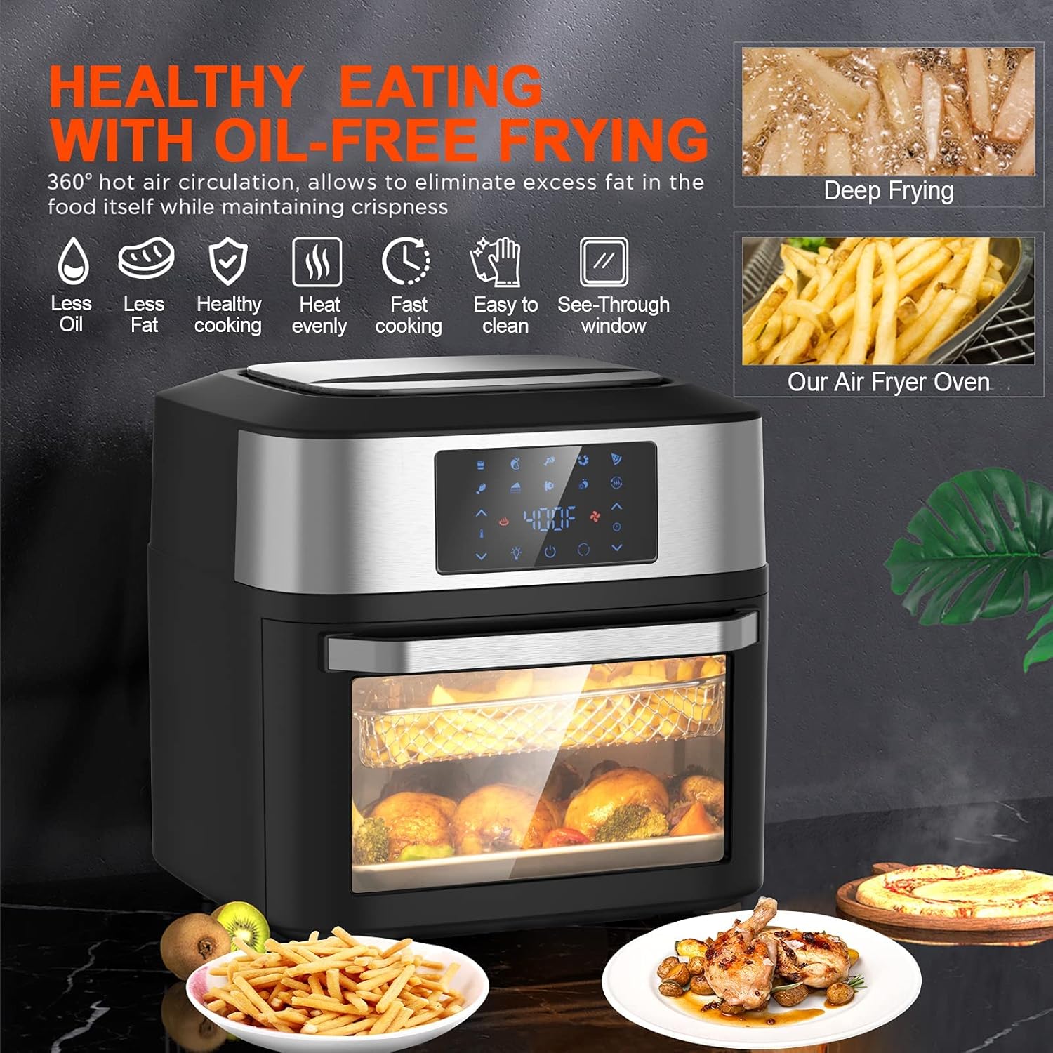 10-in-1 Air Fryer Oven, 20 Quart Airfryer Toaster Oven Combo, 1800W Large Digital LED Screen Air Fryers