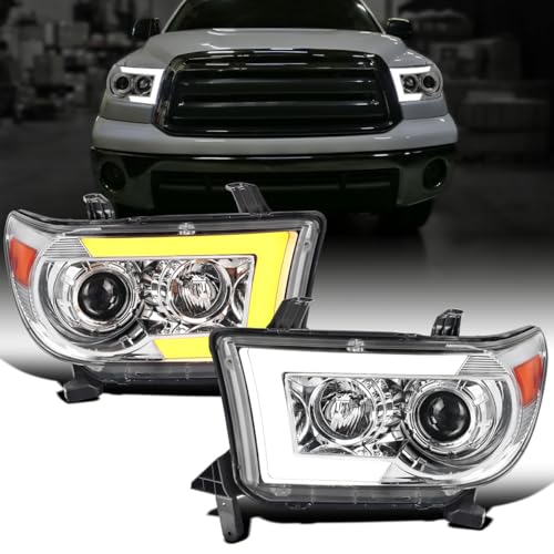 Fits 2007-2017 Toyota Tundra Sequoia Projector Headlights LED Switchback Sequential Turn Signals Replacement Assembly Pair | Black