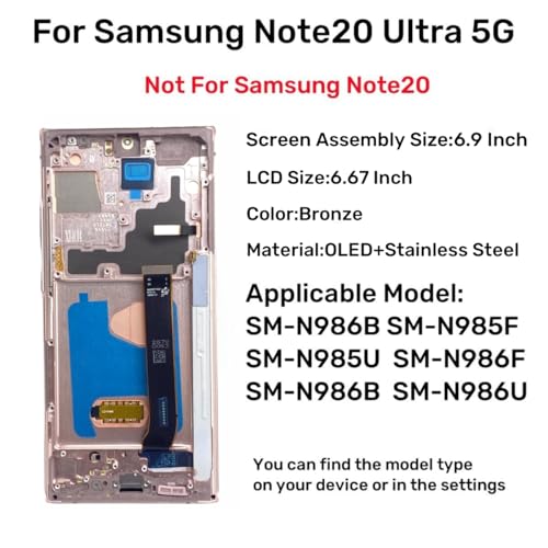 LNONLS OLED for Samsung Galaxy Note20 Ultra 5G LCD Display Screen Assembly Replacement for Samsung Note 20 Ultra Touch Digitizer Screen with Frame