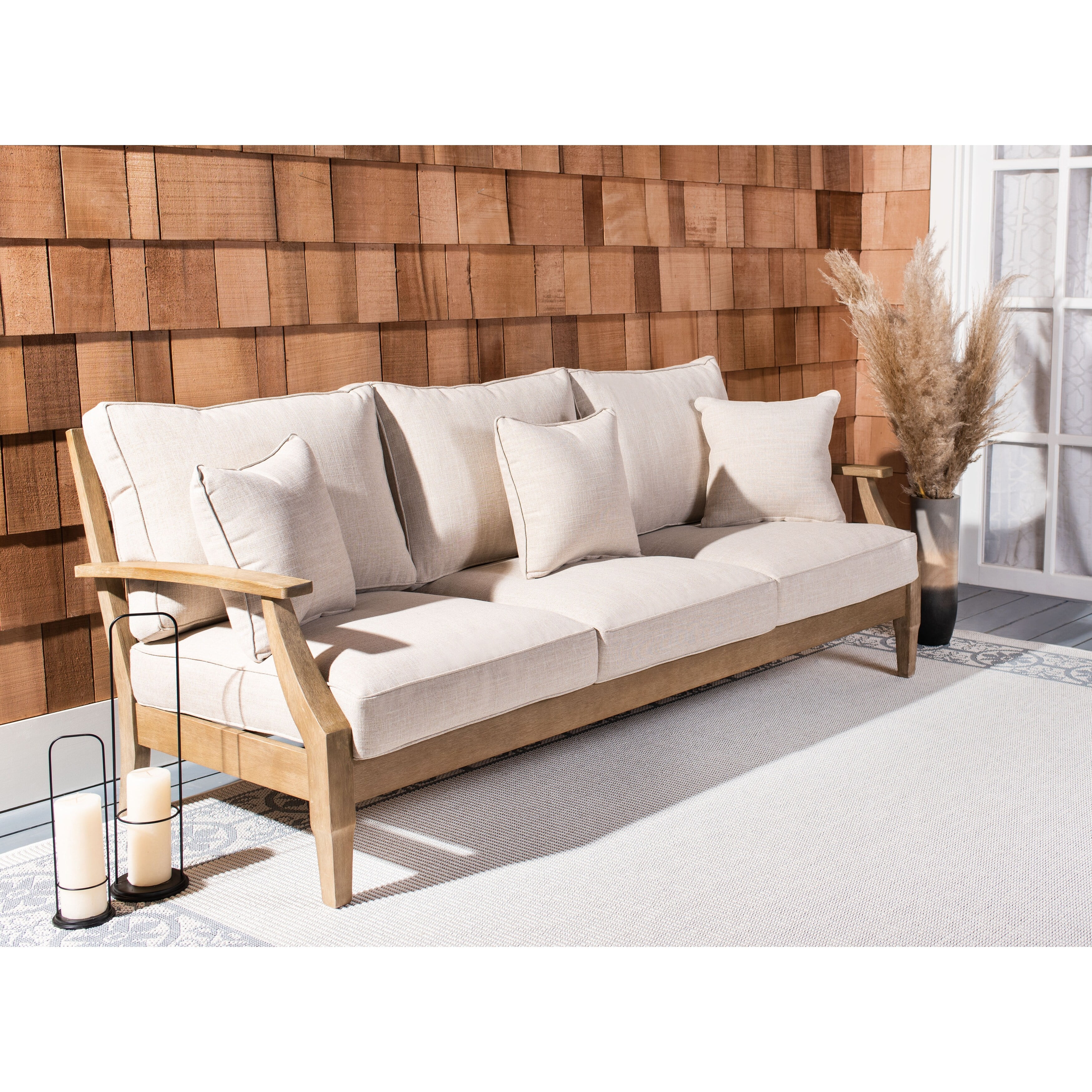 Safavieh  Couture Martinique Wood Patio Sofa Natural / White - Curated Treasures Market