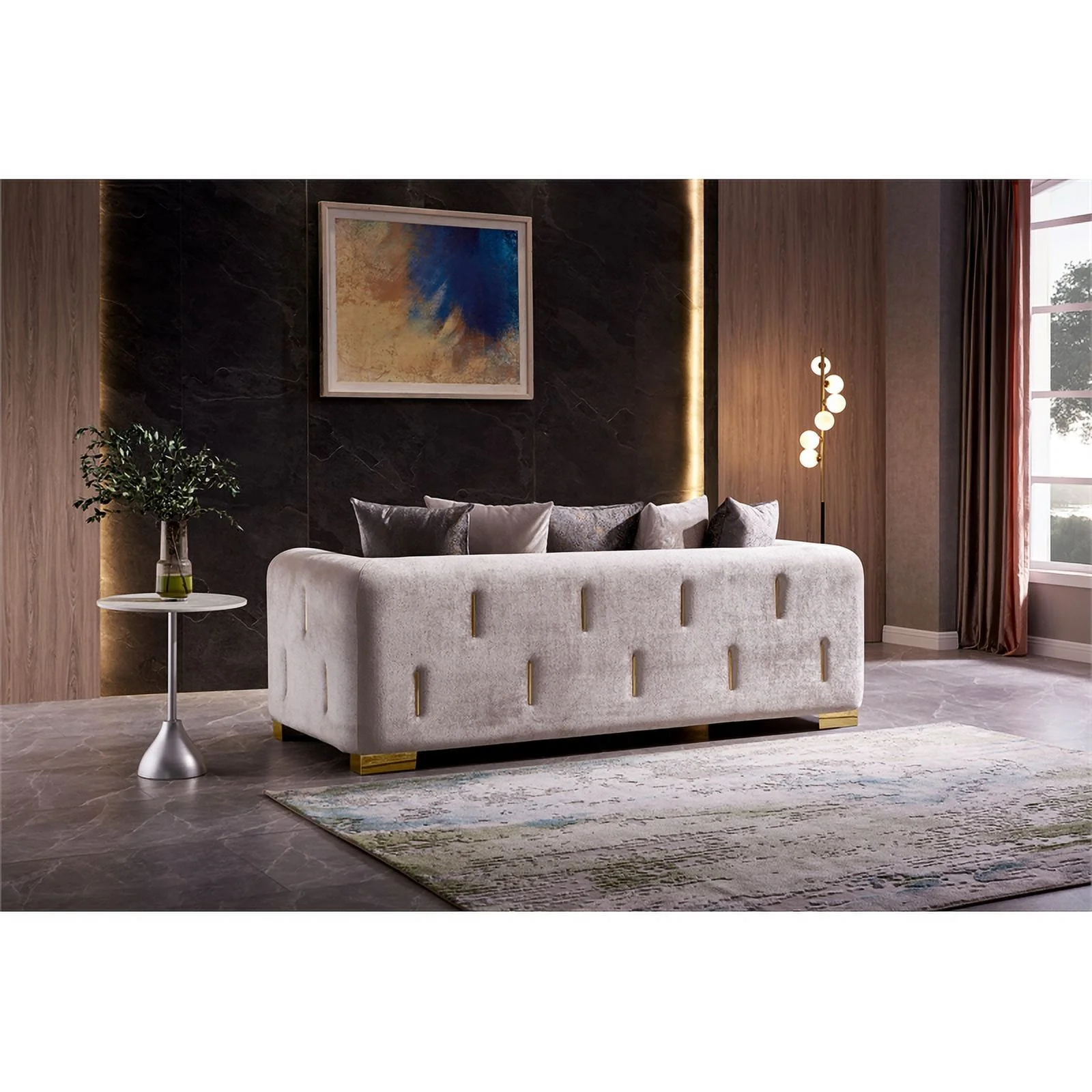 Pemberly Row Thick Velvet Fabric 2Pc Living Room Set Made With Wood in Beige