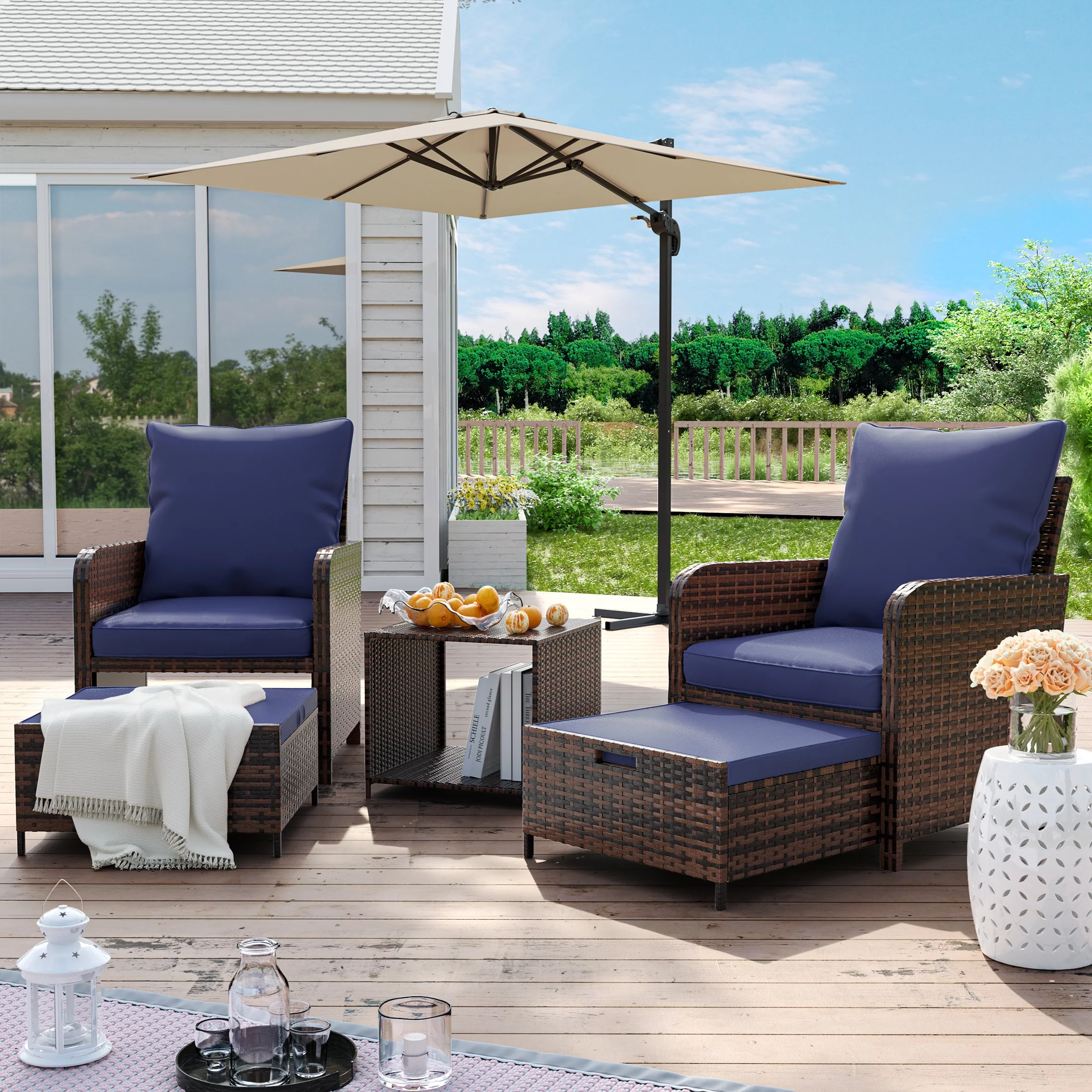 UDPATIO Balcony Furniture 5 Piece Patio Furniture Set, Outdoor Patio Chair , Navy