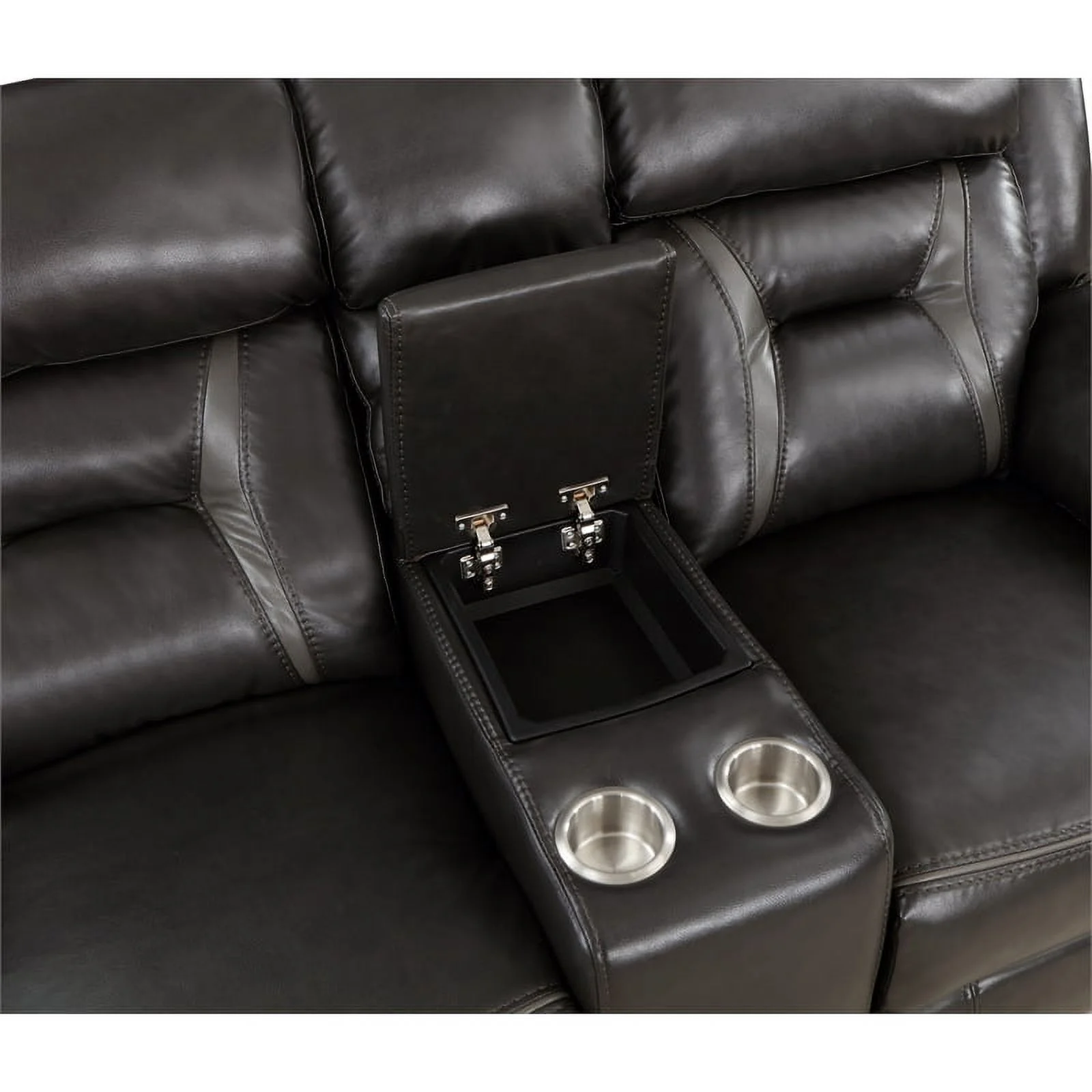 Lexicon Amite Faux Leather Power Double Reclining Loveseat in Dark Gray
