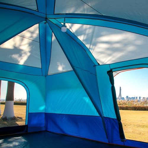 KTT Extra Large Tent 10-12-14 Person(B),Family Cabin Tents,2 Rooms,3 Doors and 3 Windows with Mesh,Straight Wall,Waterproof,Double Layer