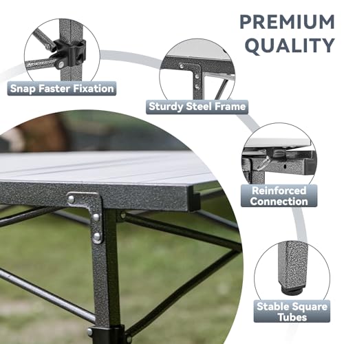 KingCamp Camping Table Folding Portable Table Aluminum Roll Up Lightweight Foldable Large Camp Table for Indoor Outdoor Picnic Backyard, 53.5"X27.5"