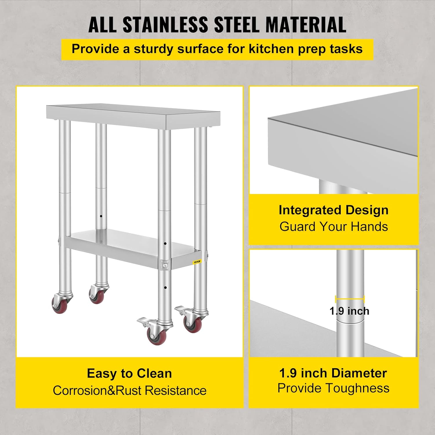 Mophorn Stainless Steel Work Table with Wheels 24 x 30 Prep Table with casters Heavy Duty Work Table for Commercial Kitchen Restaurant Business (24 x