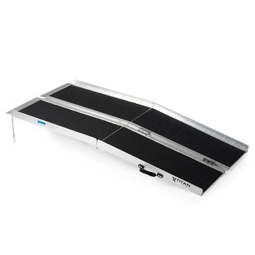 Titan Ramps 7 FT Multi Fold Breifcase Aluminum Wheelchair Ramp, Rated 600 LB, Anti-Slip Threshold Wheelchair and Scooter Carrying Loading Ramp