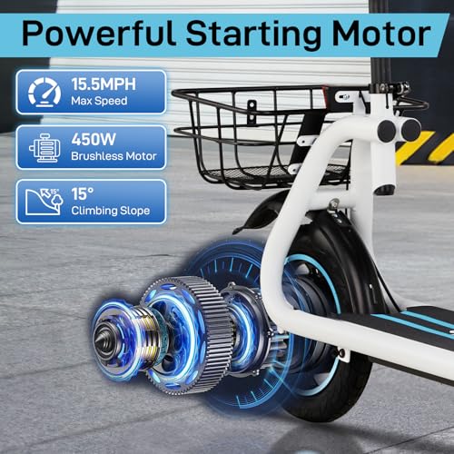 Winado Electric Scooters for Adults, 25Miles Long Range, 15.5MPH Top Speed, Foldable E-Scooter 450W Motor with 12" Pneumatic Tire, Seat, Wide Deck