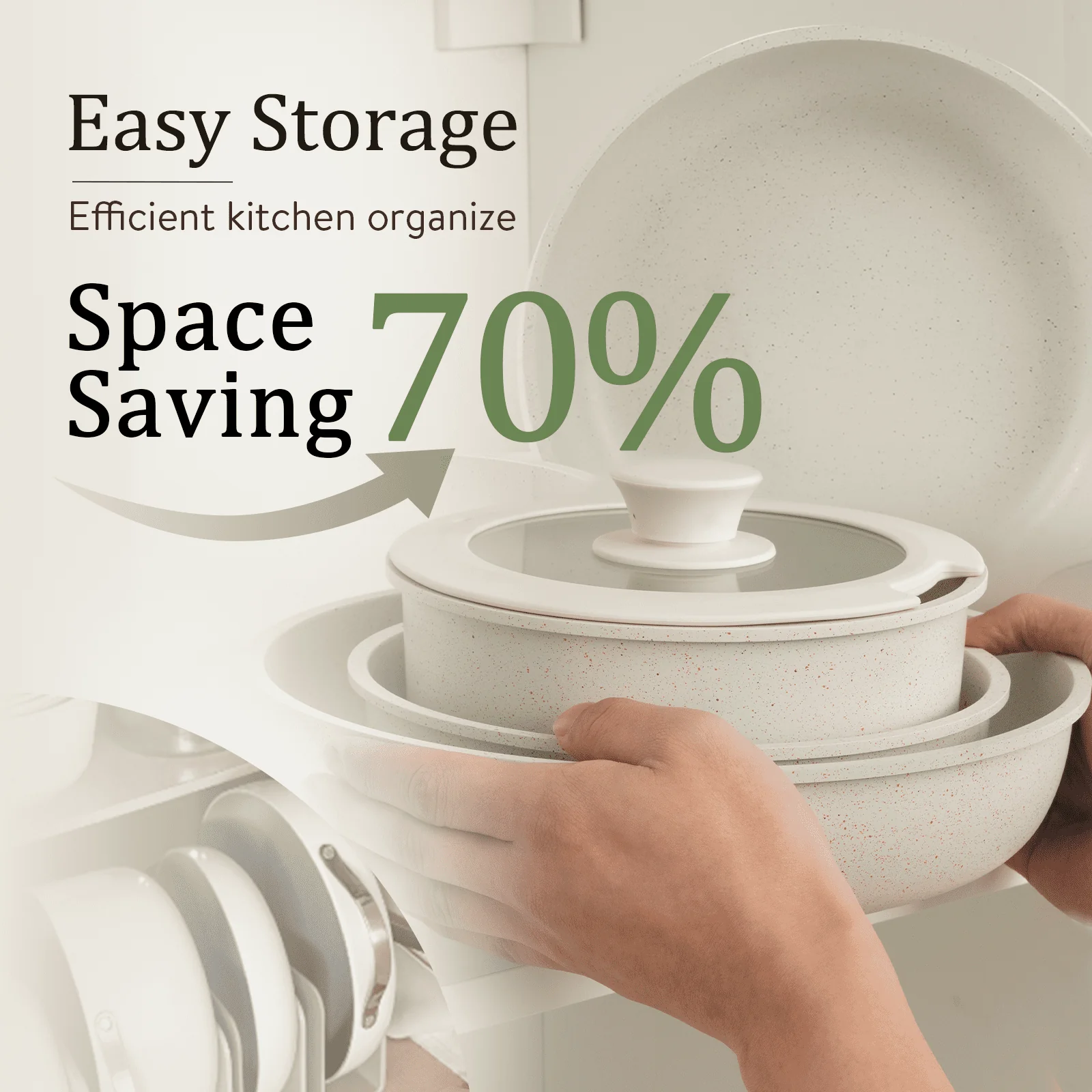 Carote Nonstick Cookware Sets, 5 Pcs Granite Non Stick Pots and Pans Set with Removable Handle