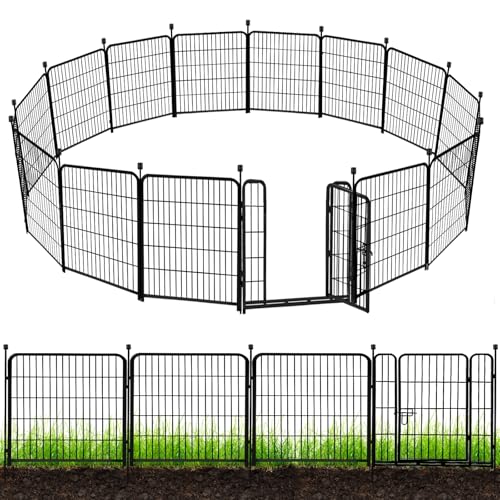 ADAVIN Tall Garden Fence with Gate, 48 in(H) 8 Panels Heavy Duty Iron Metal Animal Barrier Fence, Indoor Dog Playpen, Temporary Fencing