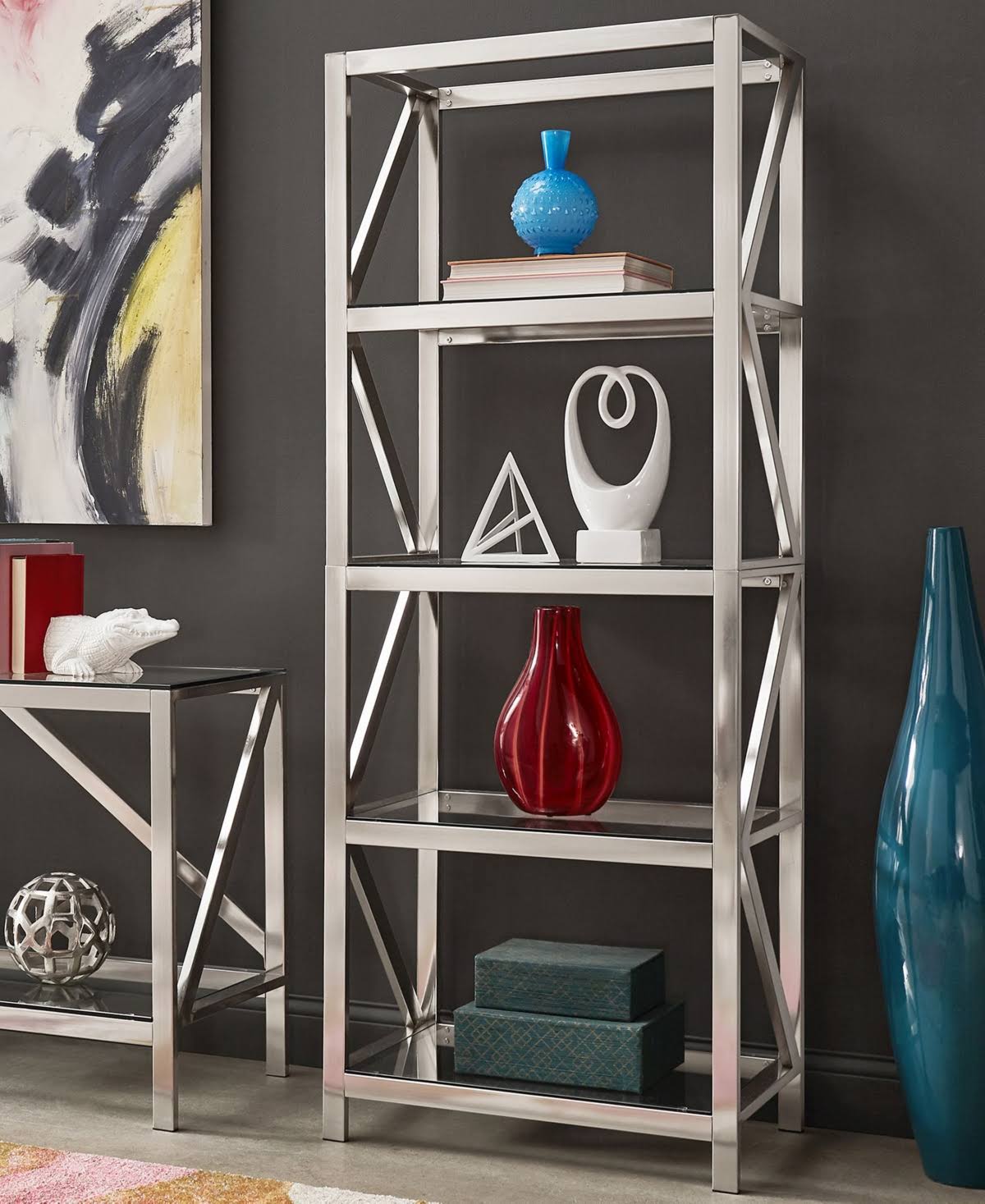 Inspire Q Brynn Brushed Nickel Bookcase - Silver