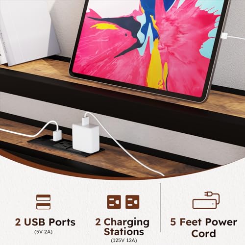 Queen Size Bed Frame with 4 Storage Drawers, LED Platform Bed with Headboard, Built in Charging Station, Noise Free, Stable and Solid