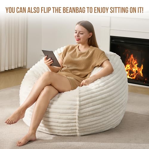 Hobestluk 5ft Bean Bag Chairs for Adults Large Beanbag Chair with Stripe Plush Cover Big Bean Bag Chair for Living Room Bedroom Dorm Office -Black