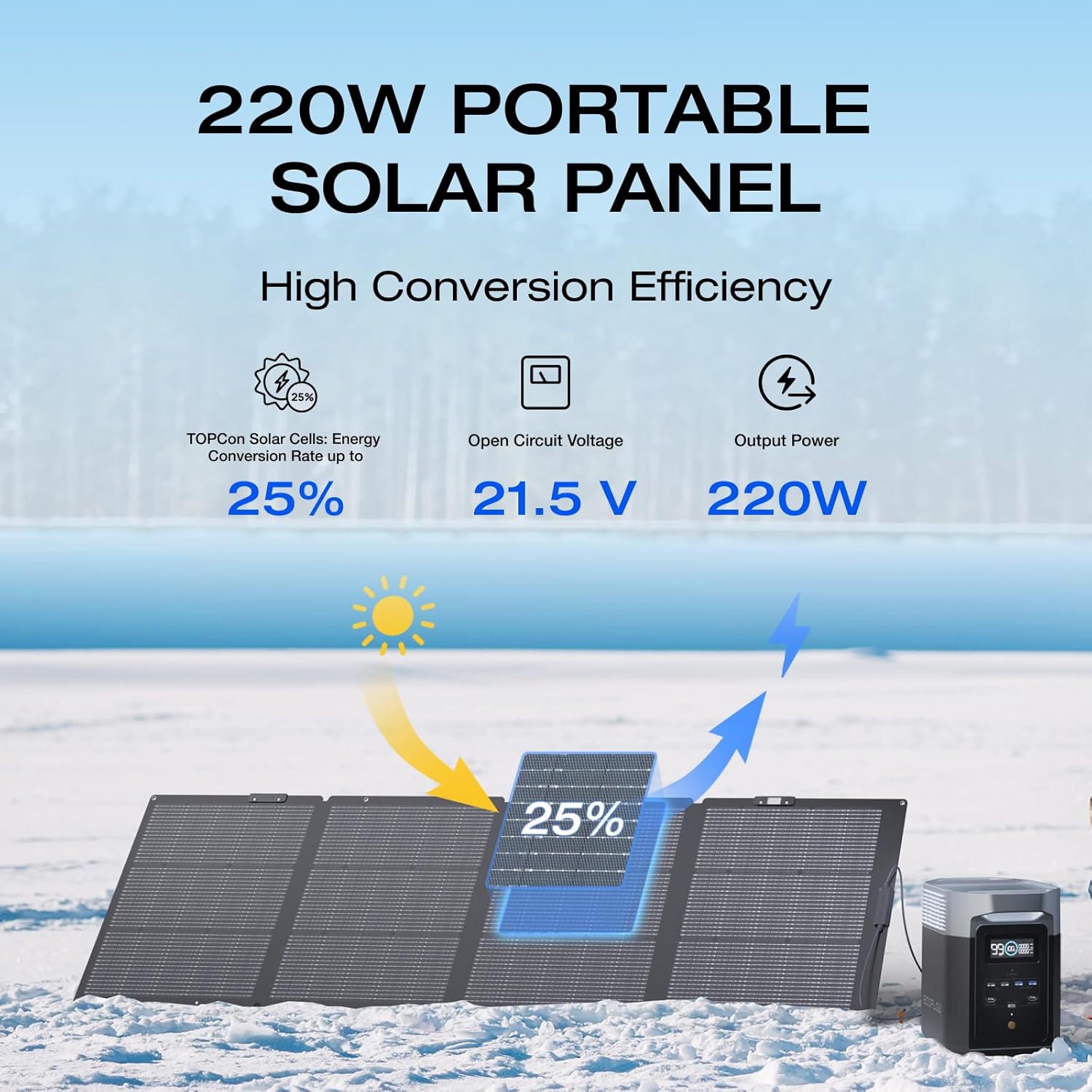 EF ECOFLOW 220 Watt Portable Solar Panel, 25% High Conversion Efficiency N-Type Solar Cell, NextGen Foldable Solar Panel with Adjustable Kickstand