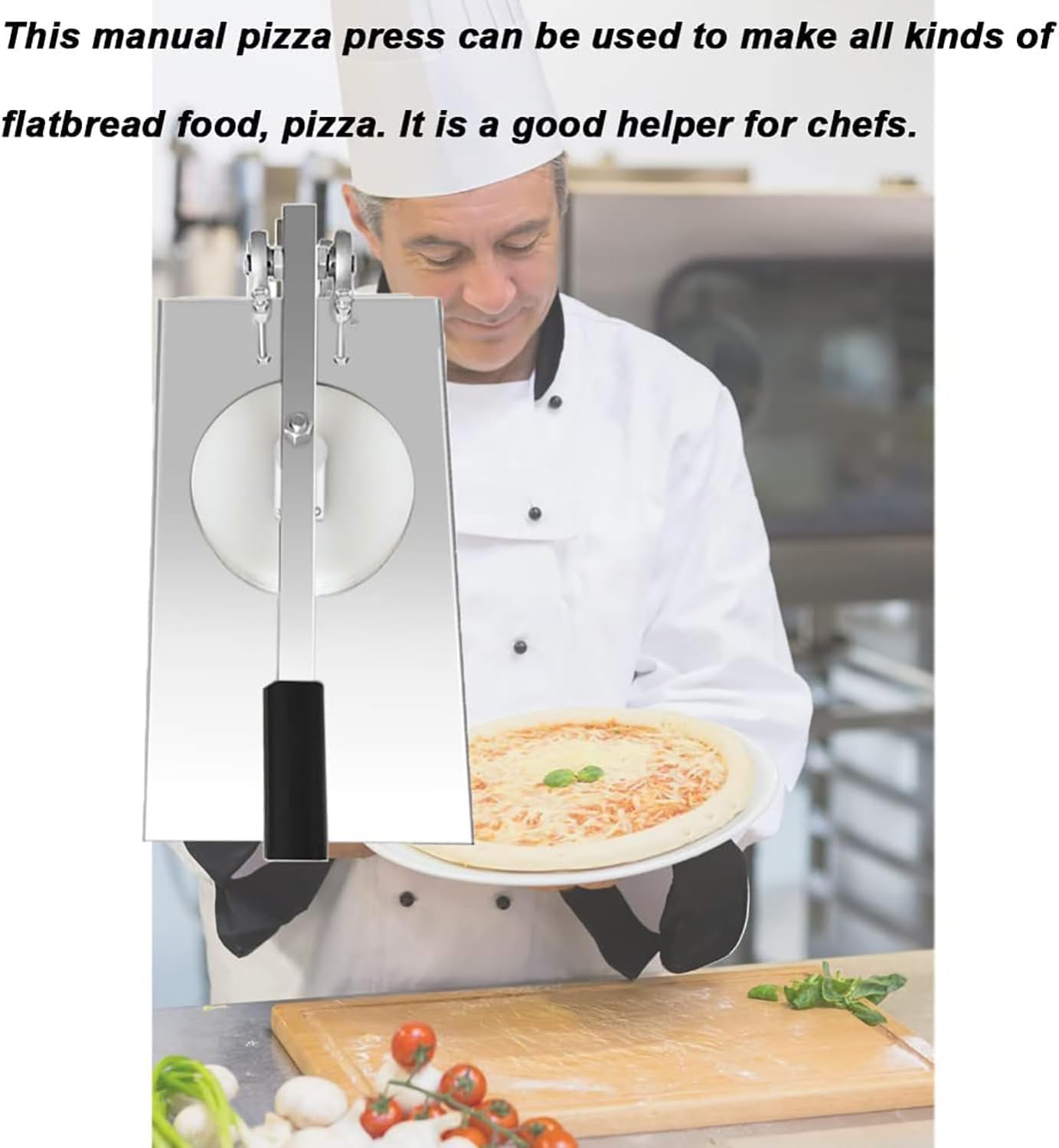 Manual Pizza Dough Press Machine, Stainless Steel Pastry Dough Maker, 12-24cm Non-Stick Pressure Plate, Adjustable Extension Arm Angle, for Cake