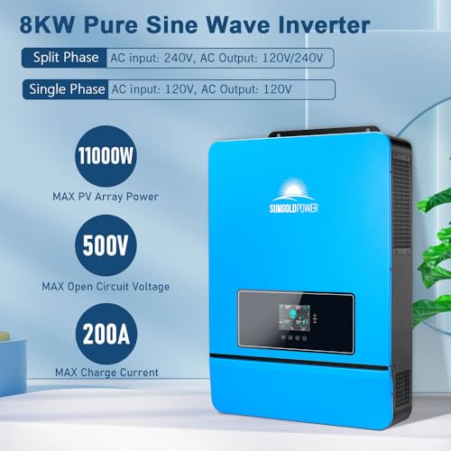 SUNGOLDPOWER 10000W DC 48V UL1741 Solar Inverter,Split Phase,Built-in 2 MPPT Solar Controllers,Max. 200A Battery Charging