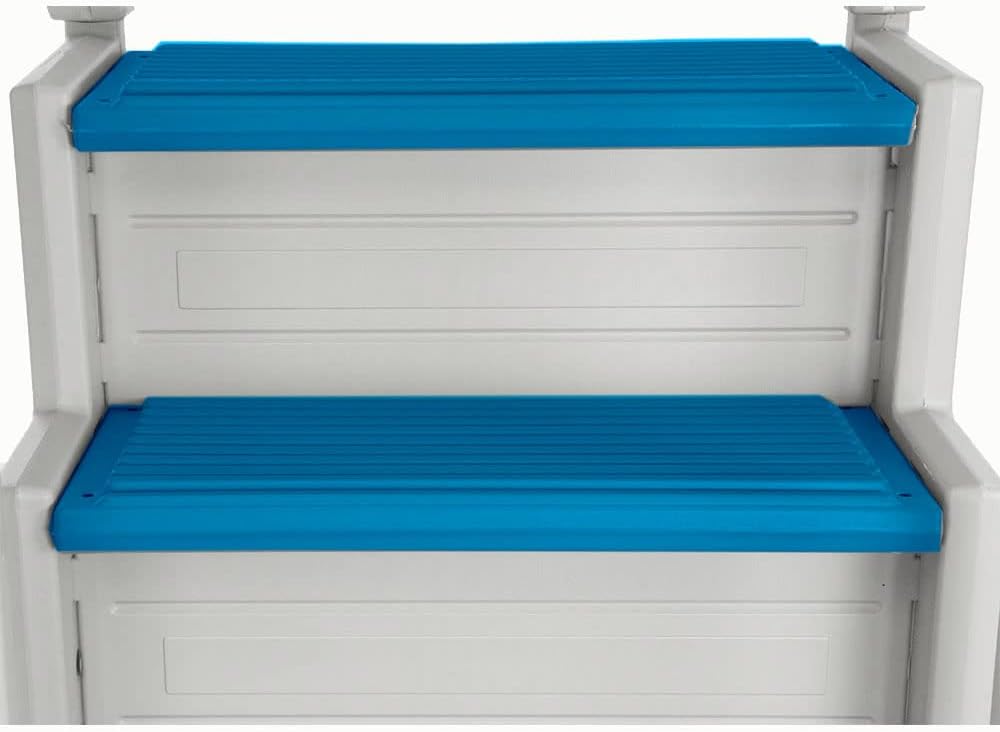 Confer Plastics Above Ground Swimming InPool Step & Ladder | Heavy Duty | White Frame with Blue & Gray Steps | Deck Height Up to 60 Inches | Enter &