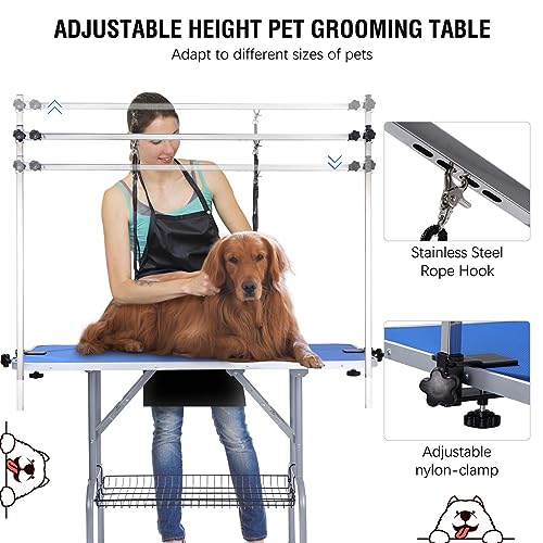 Dog/Pet Grooming Table Foldable Height Adjustable - 42-inch Portable Dog Grooming Table with Arm Noose & Mesh Tray, Maximum Capacity Up to 300lbs
