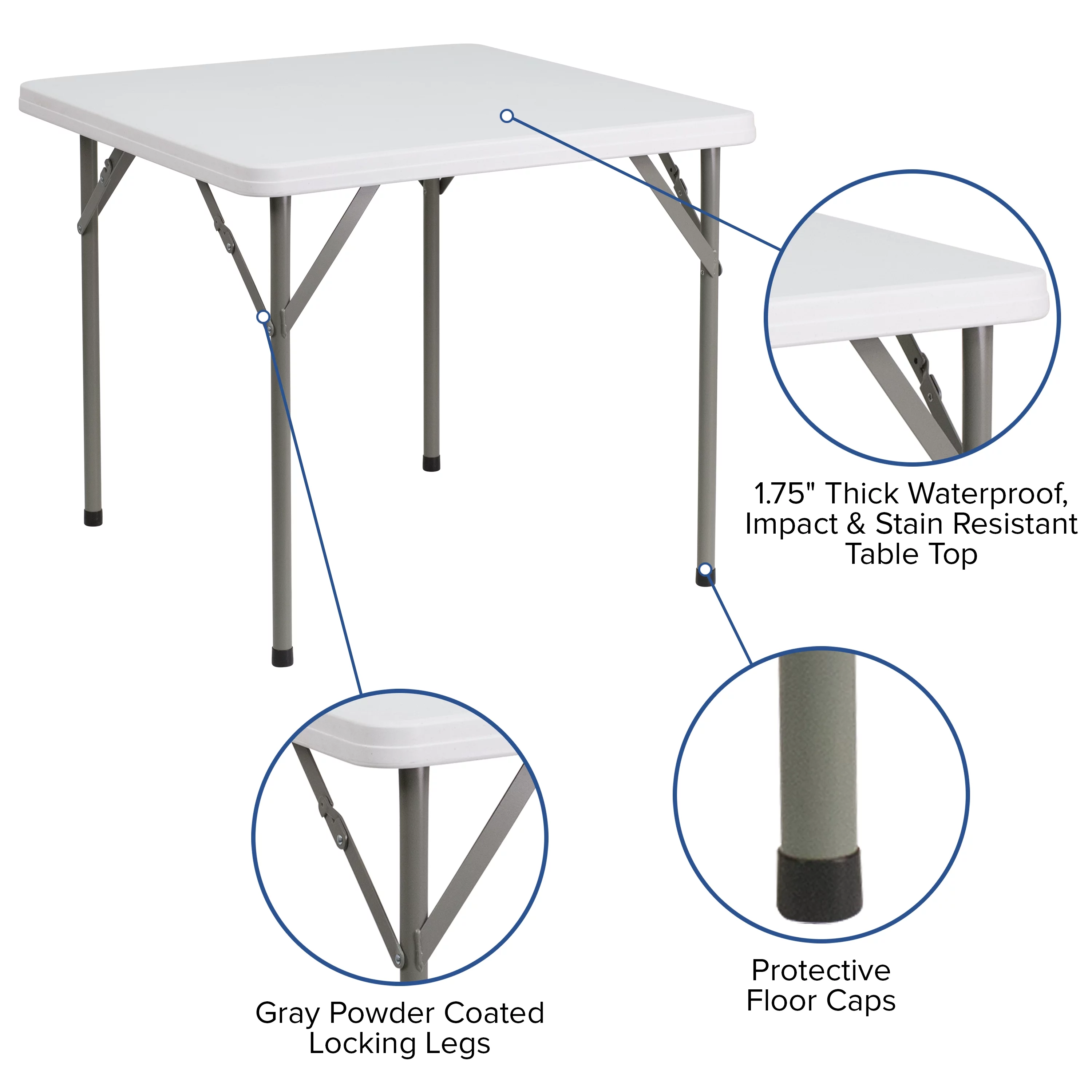 Flash Furniture Elon 2.85-Foot Square Granite White Plastic Folding Table - Set of 5