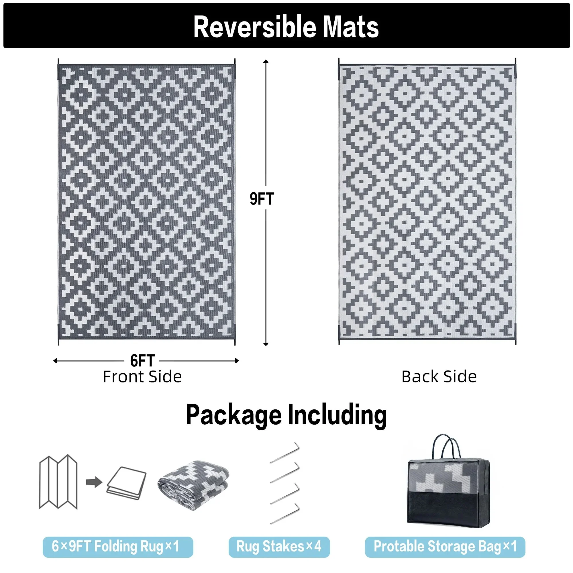 BERTHMEER Outdoor Rugs on Sale Clearance 6'x9' Waterproof Area Rugs Patio Rugs Plastic Straw Rugs Camping Rugs, Porch,Deck Rugs