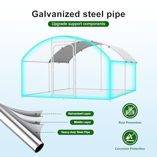 Large Metal Chicken Coop Walk-in Poultry Cage Chicken Run Pen Dog Kennel with Waterproof and Anti-Ultraviolet Cover for Outdoor Farm Use(9.8' L x