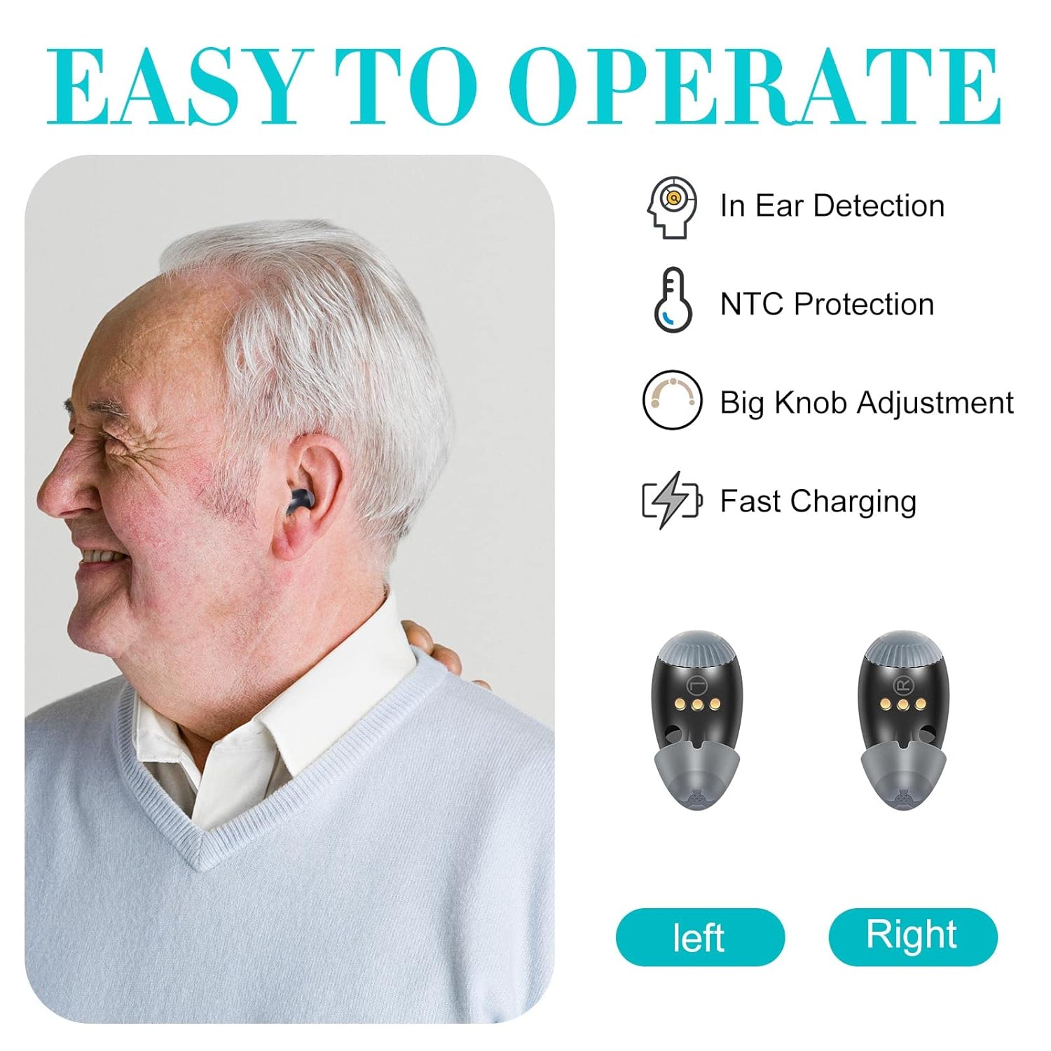 A Pair of Rechargeable Invisible Hearing Amplifier Device In-Ear Sound Amplifier Enhancer Mini Invisible Personal Sound Amplify Product in Ear Canal