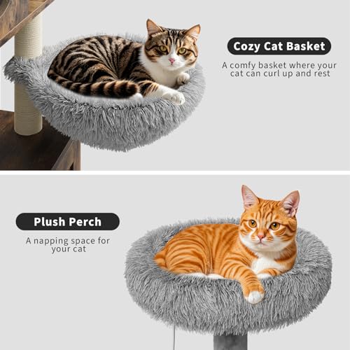 57.5-Inch Cat Tree with Litter Box Enclosure 2-in-1 Modern Cat Tower with Cat Condo/Hammock/Scratching Post/Plush Perch/Removable Pompom Sticks/Caves