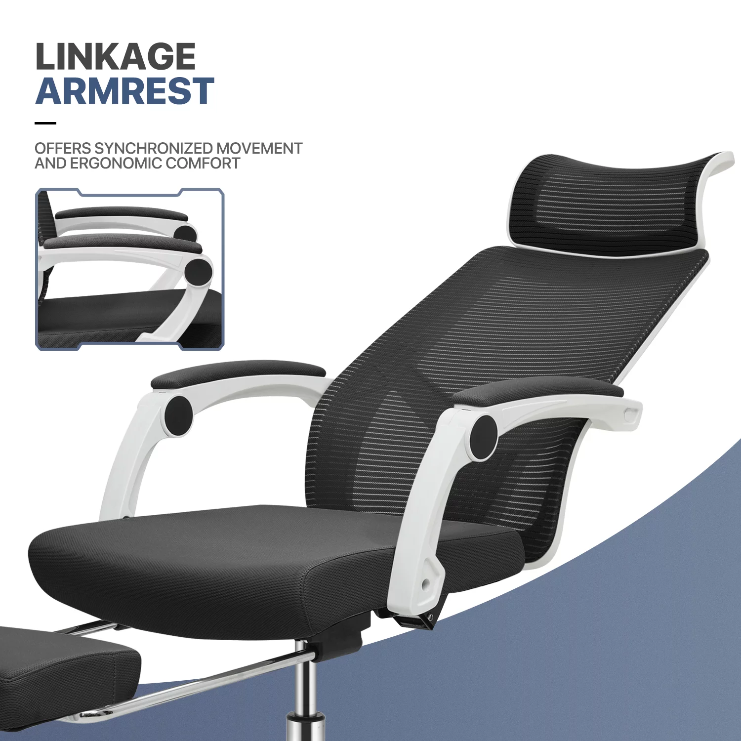 MoNiBloom Adjustable Office Executive Chair, Ergonomic High Back Mesh Swivel Seat with Headrest & Footrest for Office, Black