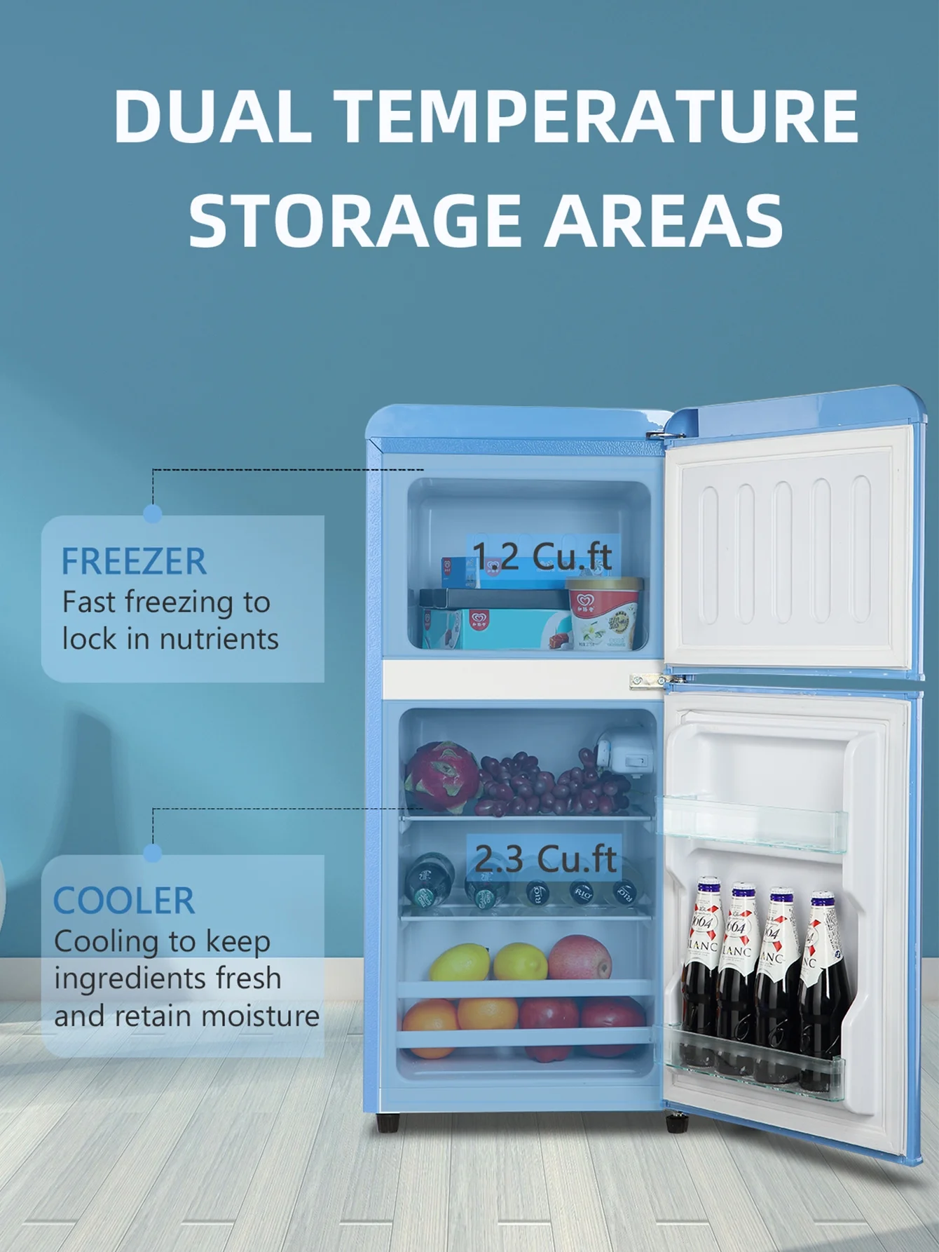 KRIB BLING 3.5 Cu.ft Mini Fridge with 7 Level Thermostat, Compact Refrigerator with Freezer on Top, Ideal for Dorm, Office, Black