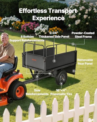 VEVOR Heavy Duty ATV Trailer Tow Behind Dump Cart, 17 Cu.Ft. 600lbs Capacity