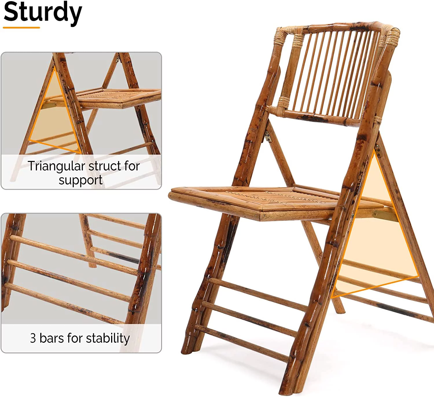 Bamboo Folding Chair, Foldable Dining Chair for Outdoor & Indoor, Patio, Porch, Wedding, Party, Event (4 Pack) …