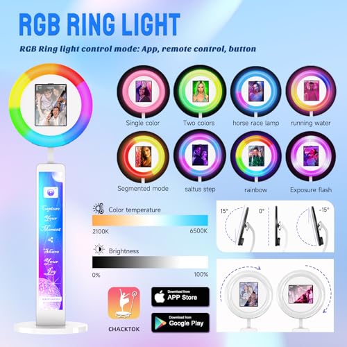 iPad Photo Booth for 10.2in 10.9in 11in 12.9in Ipad, Portable Photo Booth with RGB Music Sync, Software APP, Remote Control, Ring Light