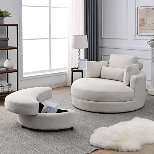 51.5-Inch Oversized Swivel Accent Barrel Chair with Storage Ottoman ,Button Decor and 4 Pillows