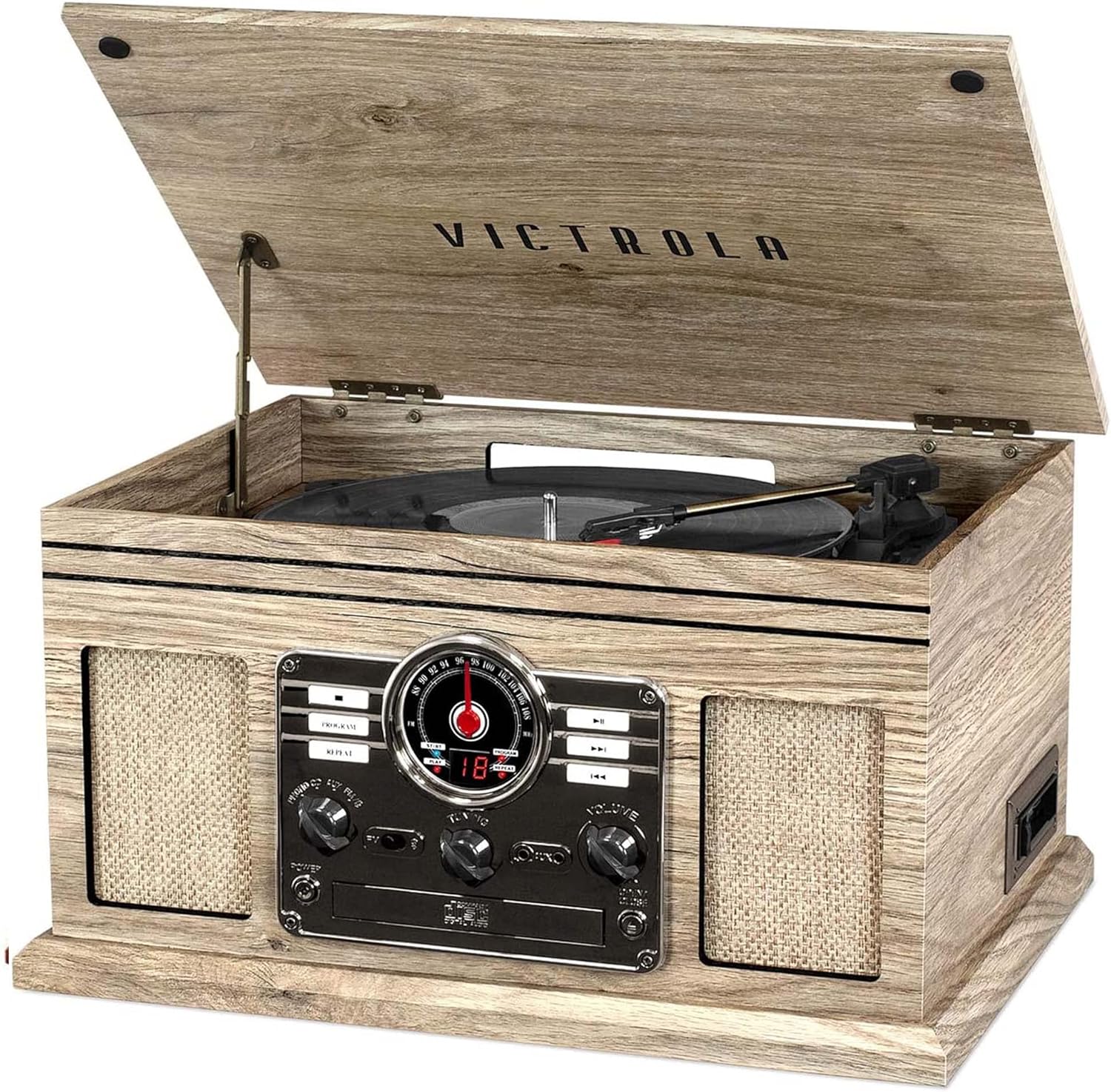 Victrola Nostalgic 6-in-1 Bluetooth Record Player & Multimedia Center with Built-in Speakers - 3-Speed Turntable, CD & Cassette Player