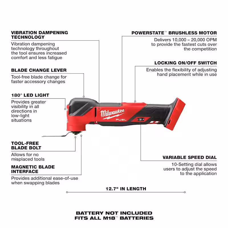 M18 FUEL 18V Lithium-Ion Cordless Brushless Oscillating Multi-Tool (Tool-Only)