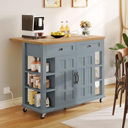 YITAHOME Kitchen Island with Drop Leaf & Power Outlet, Rolling Kitchen Cart on Wheels