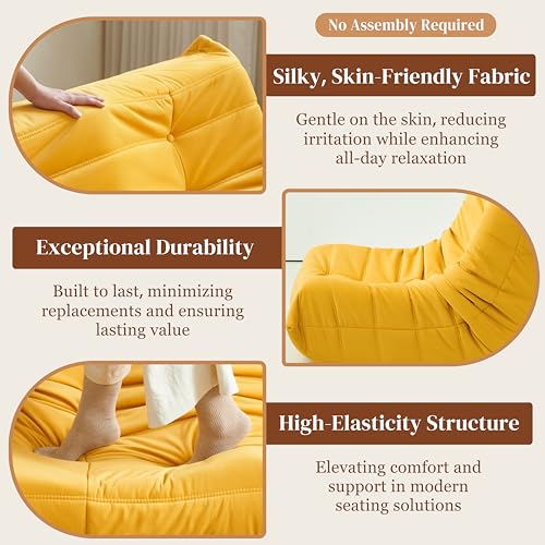 Bean Bag Chair for Adults - Suede & Microfiber Fireside Floor Chair, Comfortable Corner Lounge Sofa for Living Room, Bedroom, Office (3-Seater, Beige)