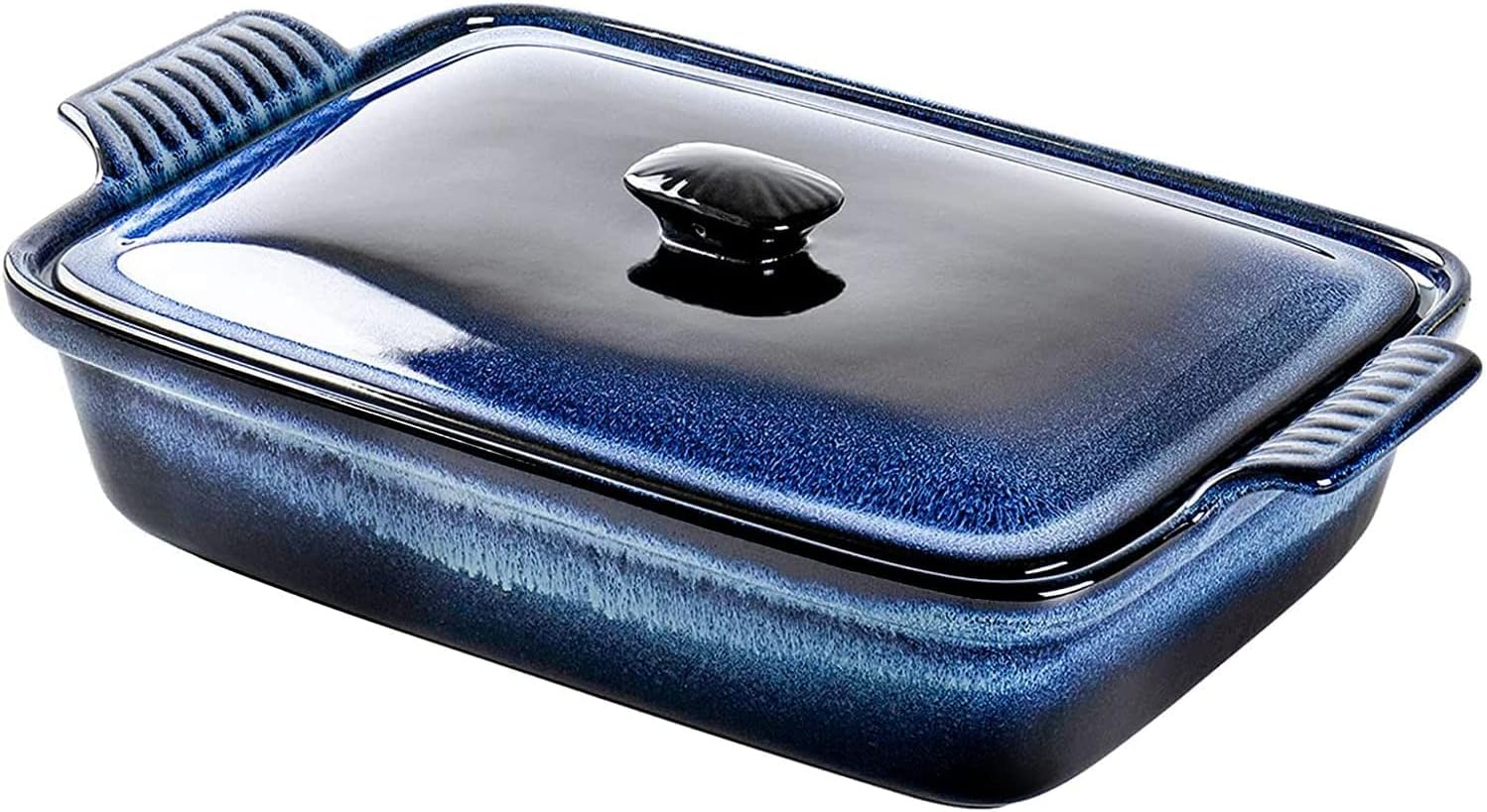 Rectangular Casserole Dish with Lid, UNICASA 2.8qt Covered Casserole, Reactive Glaze Space Blue, Baking Dish for Cooking, Microwave Oven Safe