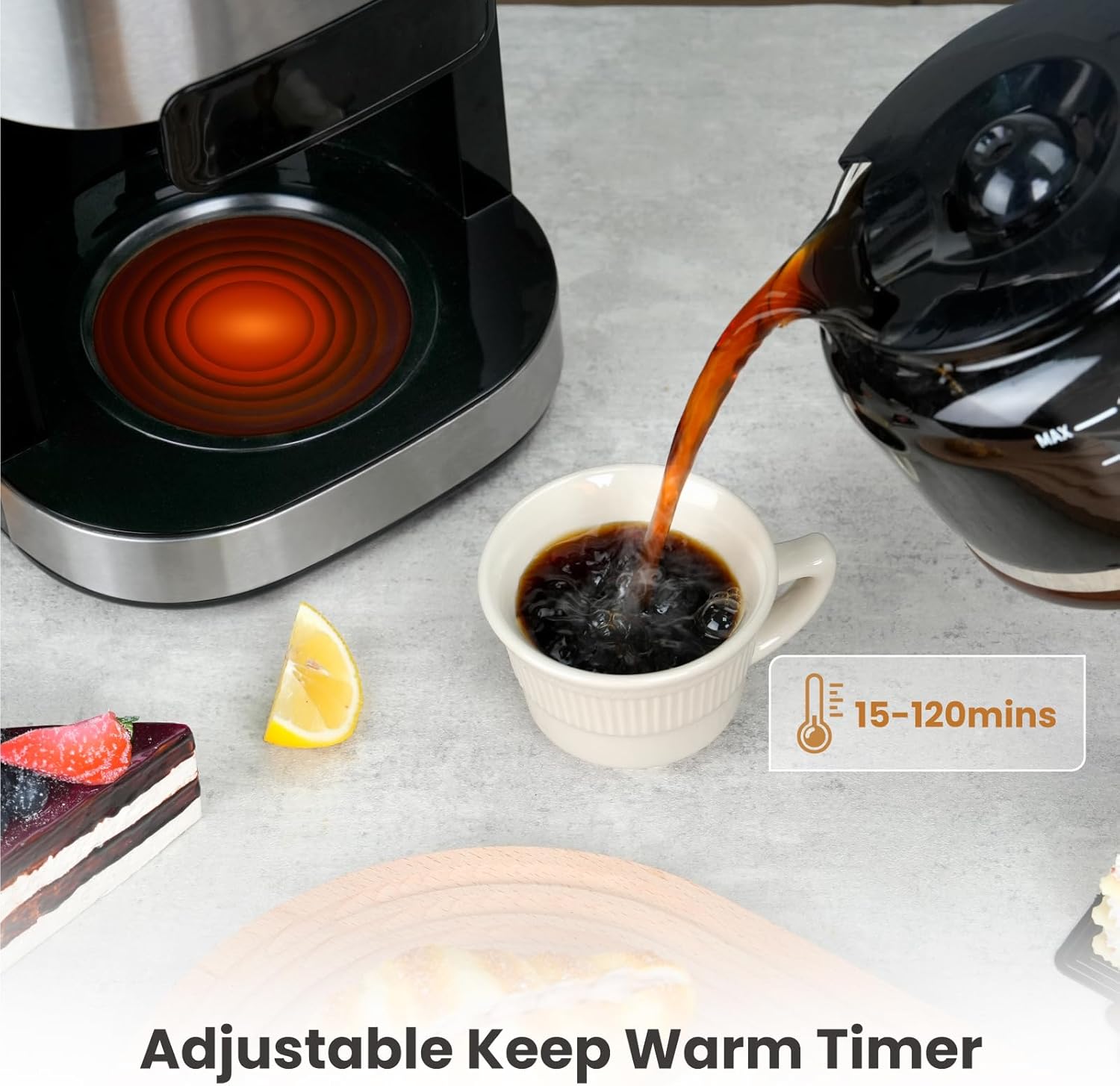 Gevi 10-Cup Drip Coffee Maker with Built-in Grinder, Programmable Brew Coffee Machine with Timer, Reusable Filter, 1.5L Water Tank, Coffee Pot