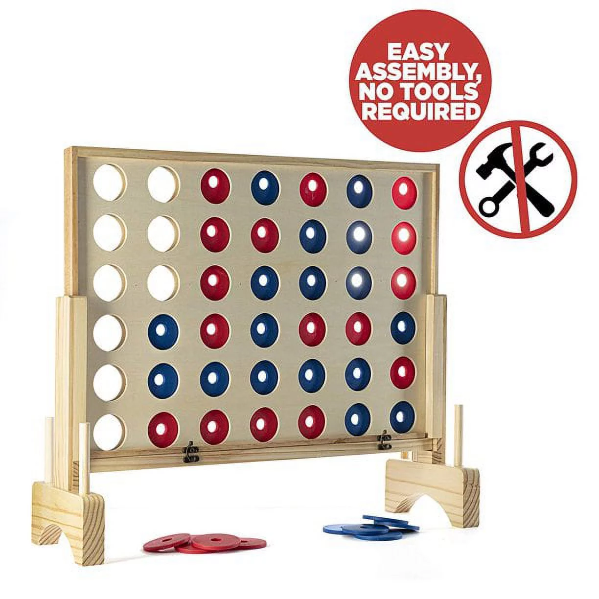 Prextex Giant Connect 4 Game - 4 in A Row Wooden Family Game Indoor/Outdoor Use, in Order to Win Connect the 4 | Four in a Row Family Game