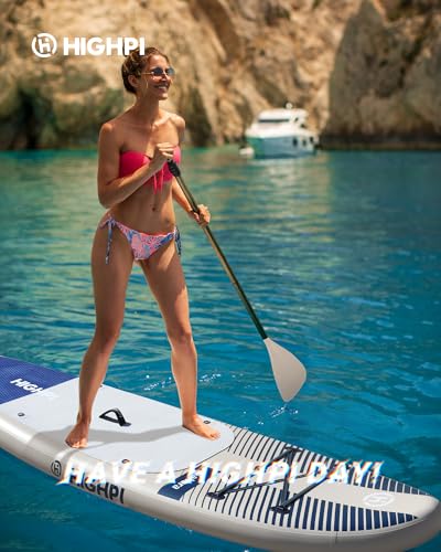 Highpi Inflatable Stand Up Paddle Board Premium SUP Accessories, Backpack, Wide Stance, Surf Control, Non-Slip Deck, Leash, Paddle and Pump