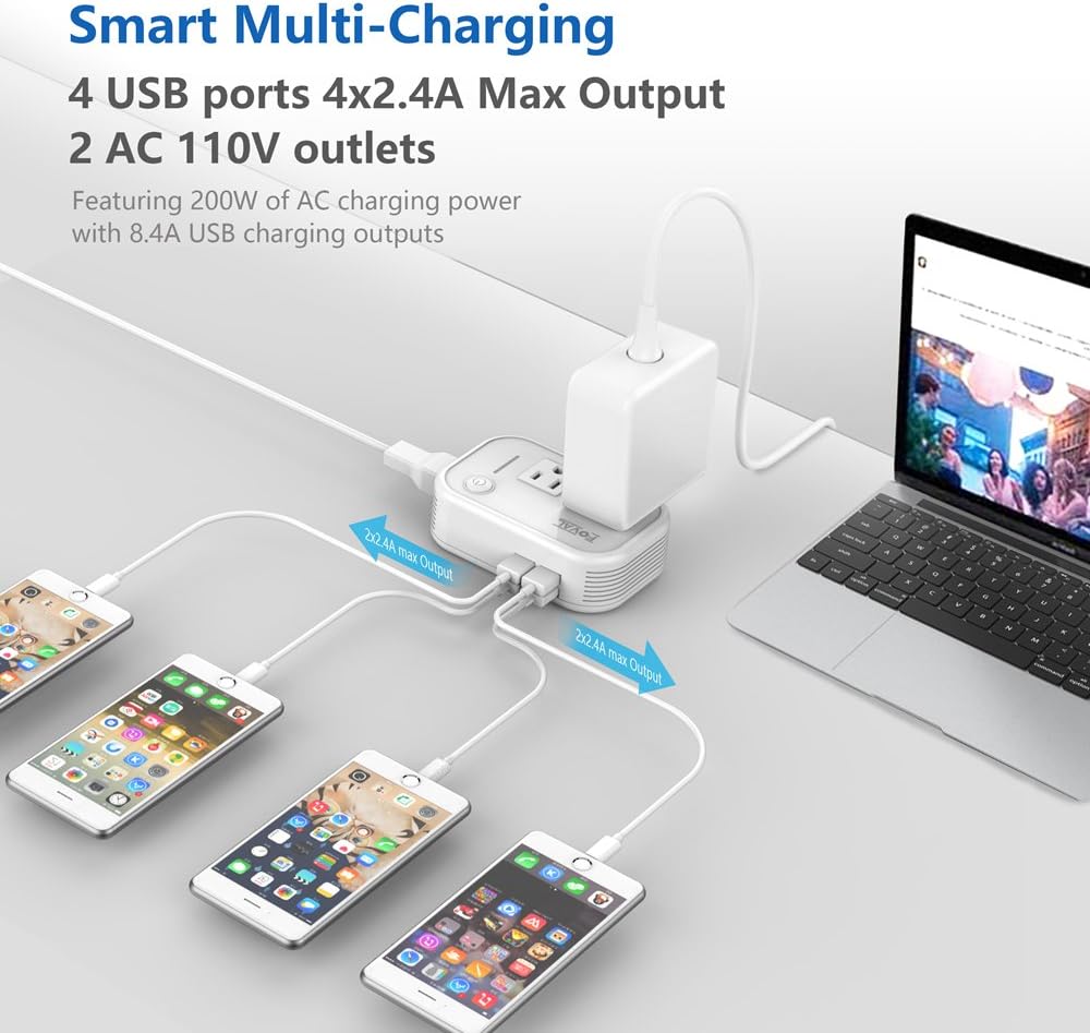 FOVAL International Travel Adapter Power Step Down 220v to 110v Voltage Converter with 4-port USB in UK European Italy Asia more than 150 Countries