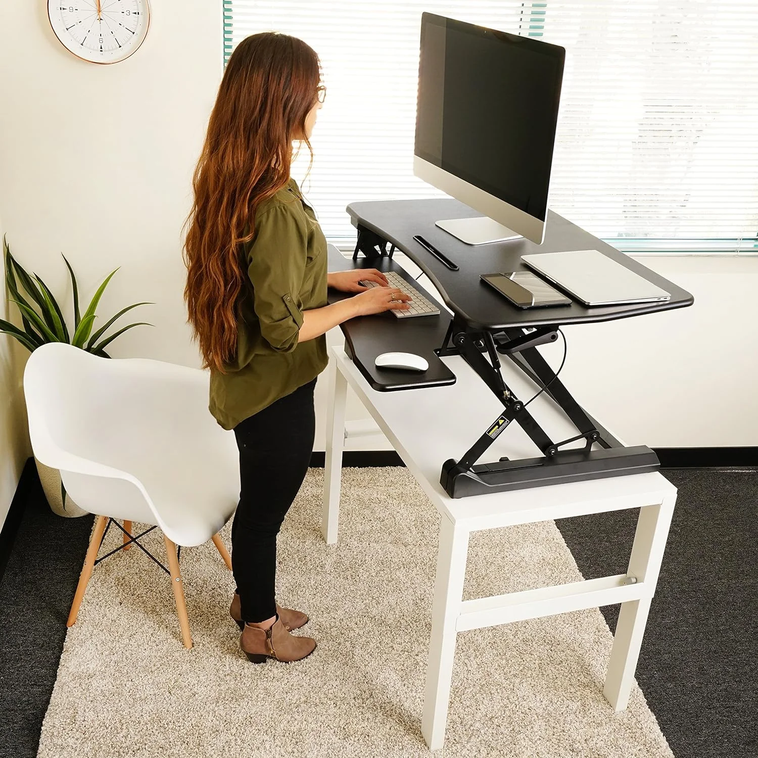 Standing Desk Converter 35 Inches - Height Adjustable Sit Stand Up Desk Riser Fits Dual Monitors, Laptop Stand