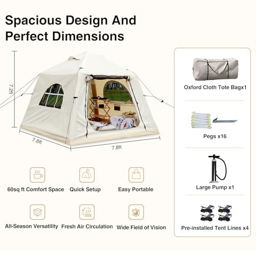 2025 Upgraded Waterproof Inflatable Camping Tent, Large Blow-Up Air Tent, No Assembly Needed Luxury Glamping House, Oxford Fabric