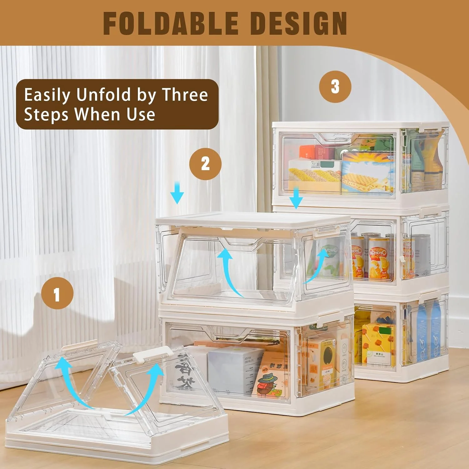 6 Pack Closet Organizers and Storage,Clear Stackable Plastic Storage Bins with Lids Magnetic Doors,Clothes Organizers and Storage