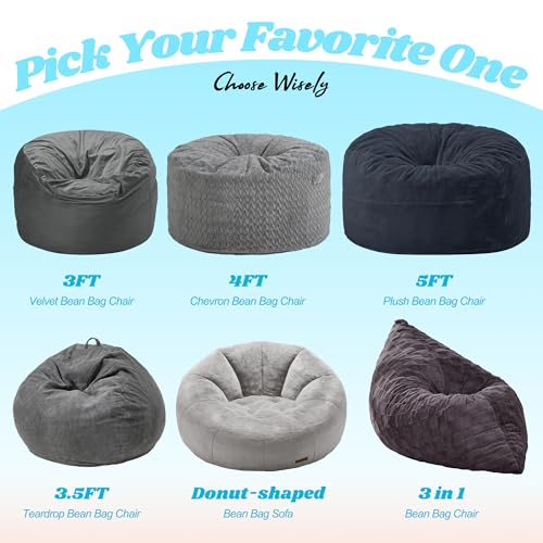 Hobestluk 3 in 1 Bean Bag Chair Giant Bean Bag Chairs Convertible Bean Bag Floor Cushion with Machine Washable Cover