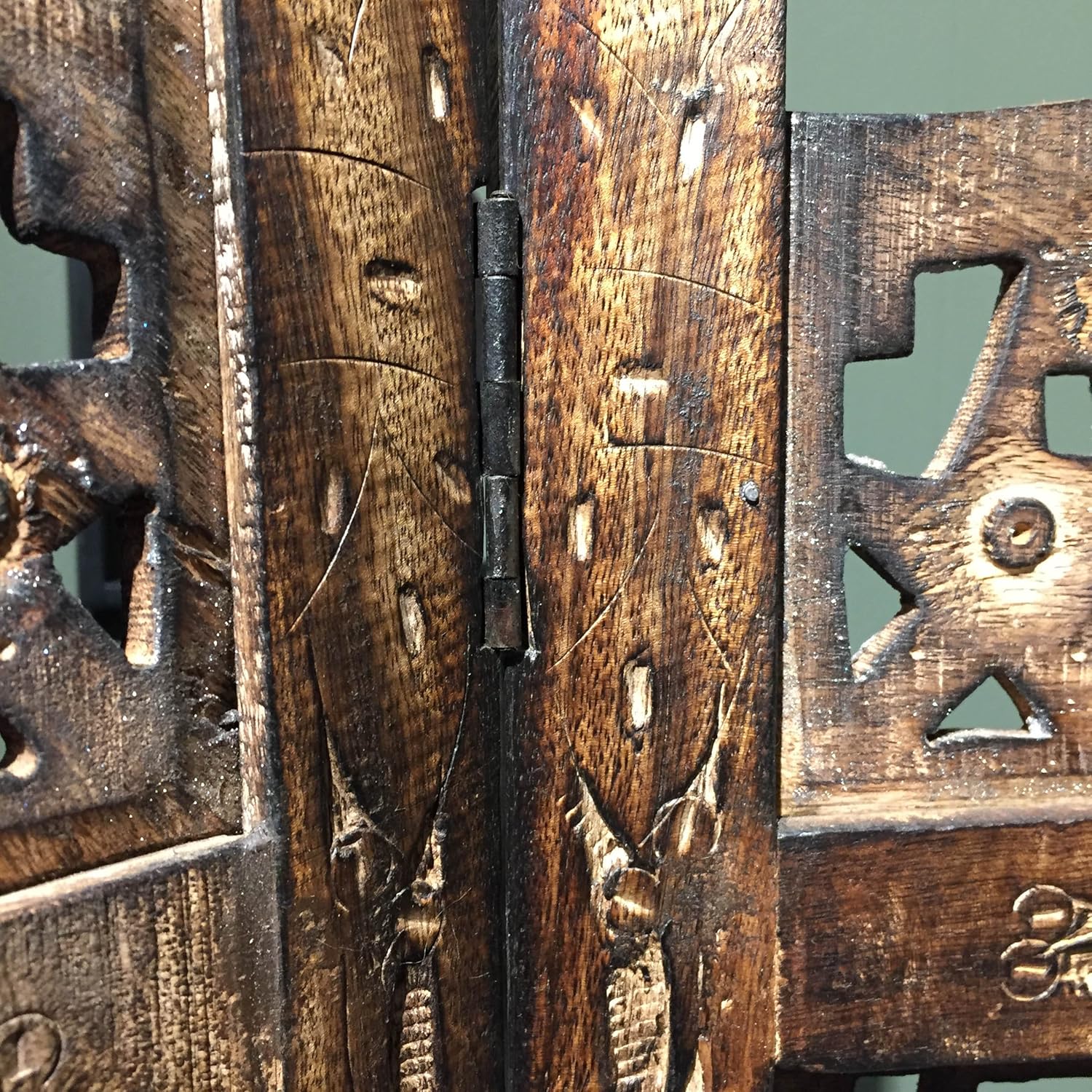 Global Chic Sun, Moon and Star 4 Panel Screen Room Divider of Hand Carved Sustainable Mango Wood