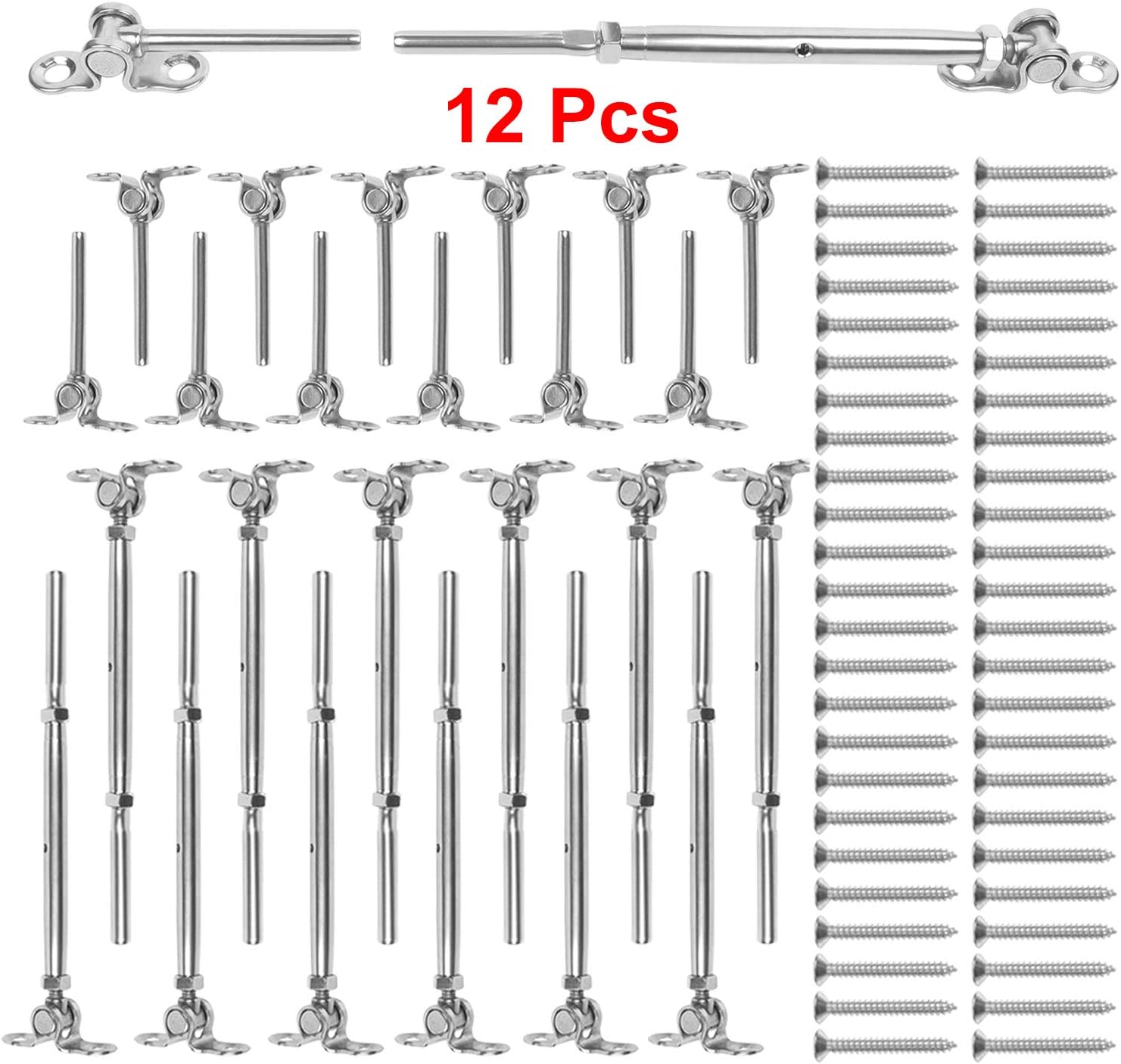 CKE 12 Pack T316 Stainless Steel Cable Railing Kits Fit 3/16" Stainless Steel Wire Rope Cable,Toggle Turnbuckle & End for Cable Railing Systems