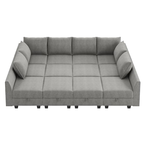 HONBAY Modular Sofa Sectional Sleeper Couch with Ottomans Reversible Sleeper Sectional Sofa Modular Couch with Storage, Aqua Blue