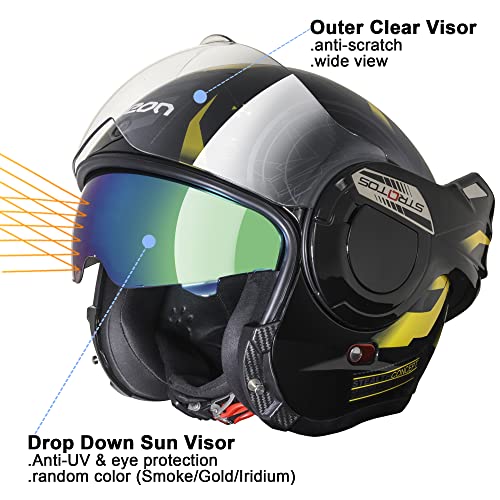 BEON Full Face Motorcycle Helmet DOT Approved, 180° Reversible Chin Guard Modular Pilot Helmet with Anti-Fog Dual Visors for Adult Men Women (S-XXL)